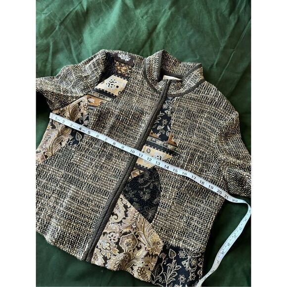 Canvasbacks Vintage 1990's Tapestry Bomber Jacket Asymmetrical Patchwork size 16 - Picture 14 of 16